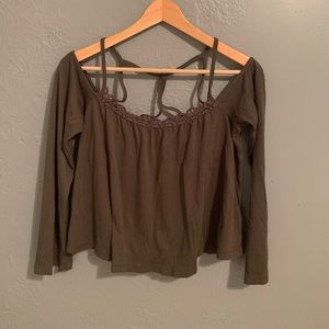 L.A. Hearts: Strappy, olive blouse.